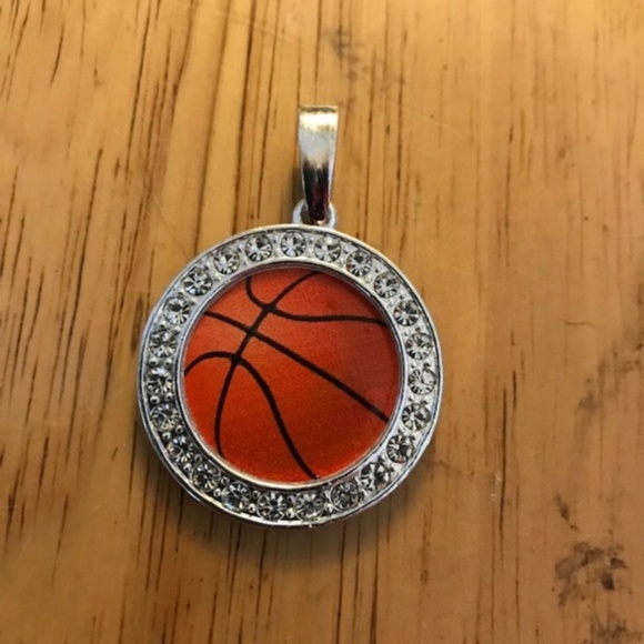 Jewelry - Basketball Pendant Crystal Accents Mom Coach Sport